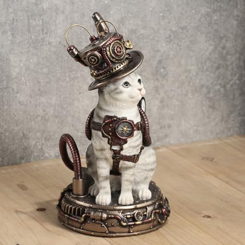Statuette chat steampunk Veronese peinte à la main pour étagère vide - 4
