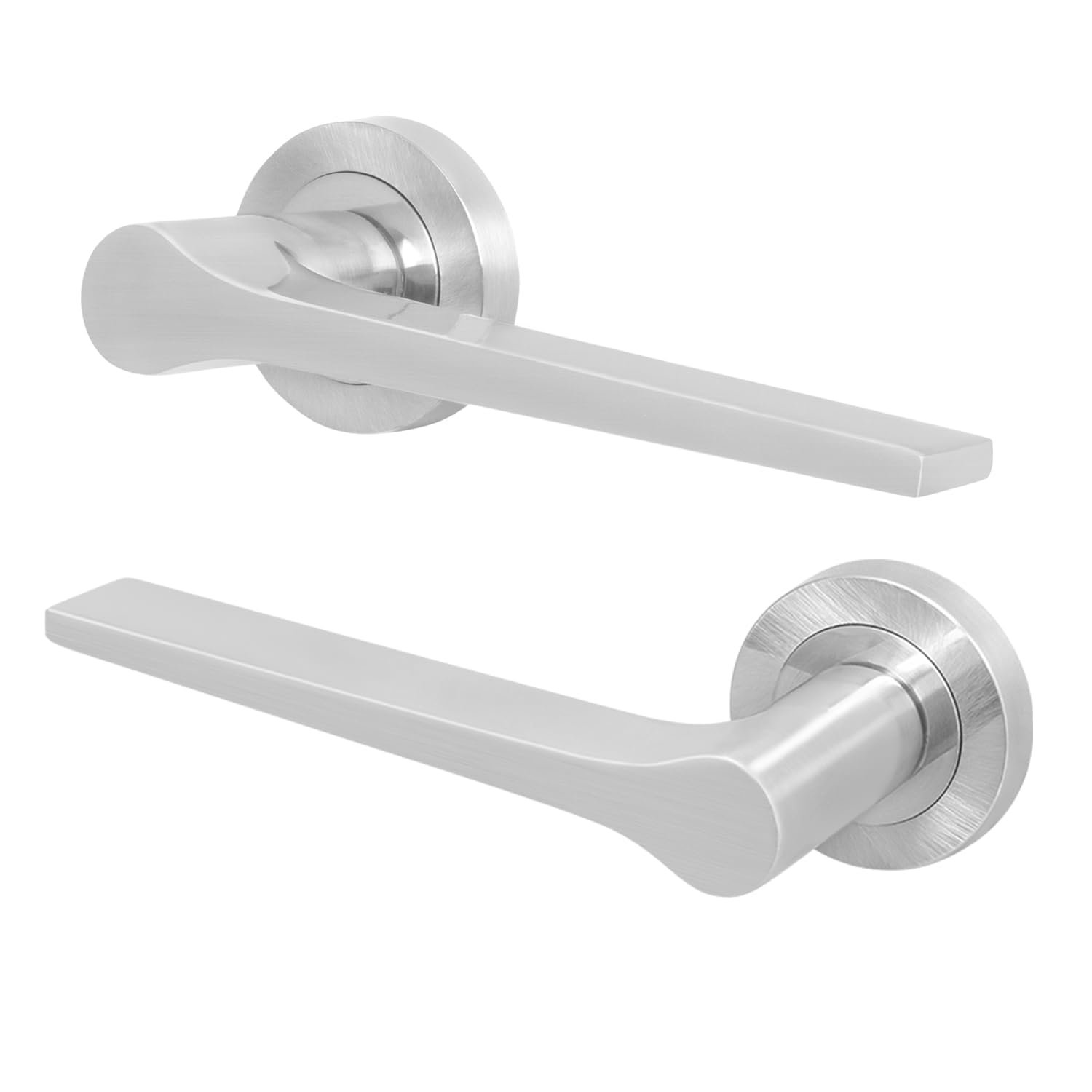 Eai Satin Nickel Satin Fire Door Handle, Internal Lever On Rose Fire Rated Door Handle, Tarna Range 1 Pair