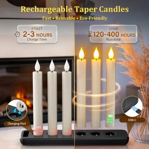 PChero Rechargeable Flameless Taper Candles 6 Pack with Charging Station - Image 2