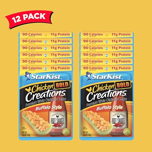 Image of StarKist Chicken Creations BOLD Buffalo Style, 2.6oz Pouch, 12-Pack | 11g Protein Per Serving, Fully Cooked White Meat, Gluten Free, No Draining, Ready to Eat for Salad and Sandwiches