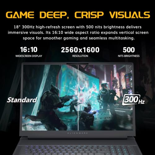 Image of Dell Alienware 18 18 inch WQXGA 300Hz Gaming Laptop, Intel Core Ultra 9 275HX, GeForce RTX 5070 Ti, 64GB RAM, 5TB Storage (4TB SSD+1TB Docking Station), Backlit Keyboard, Wi-Fi 7, Win 11 Pro, Black Teal