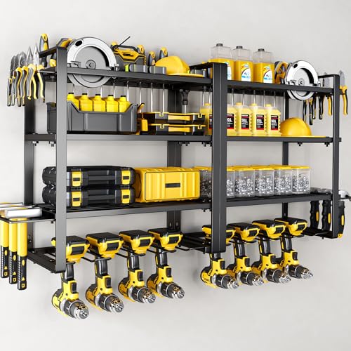 Image of Hipidian Power Tool Organizer Wall Mount - Storage Rack with 4 Drill Holders for Drills Cordless Tools. Heavy Duty Iron Garage Tool Organizer Storage for Workshop Shed (4 Slots 4 Layers 2 Pcs)