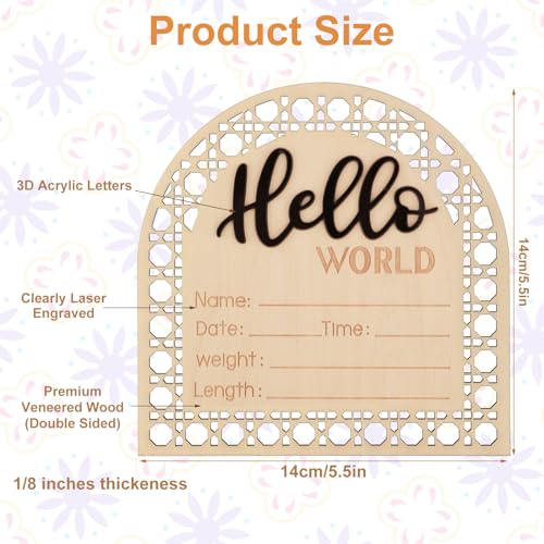 Image of Baby Announcement Sign, 5.5 Inch Newborn Birth Announcement Cards Wooden Baby Birth Sign Newborn Cards for Boys and Girls Birth