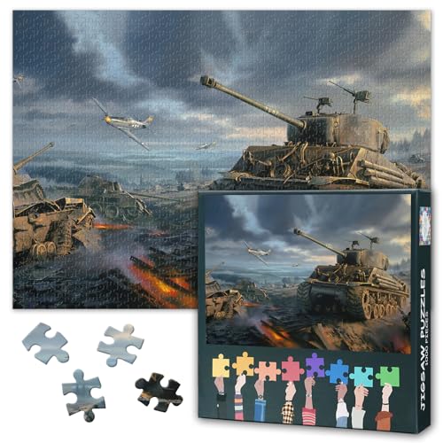 1000 Piece Jigsaw Puzzle for Adults WWII Military Collection | Fighter Aircraft Artwork & Main Battle Tank Pictures | Historical War Puzzle 27.5 x 19.7 Inches