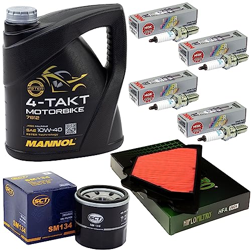 Wartungspaket Öl 4L + Luftfilter + Ölfilter + Zündkerzen für Kawasaki Z 900 Z900 RS Baujahr 2018-2023