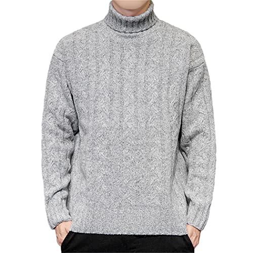 Pull à col roulé gris clair en maille tricot pour homme taille L décontracté