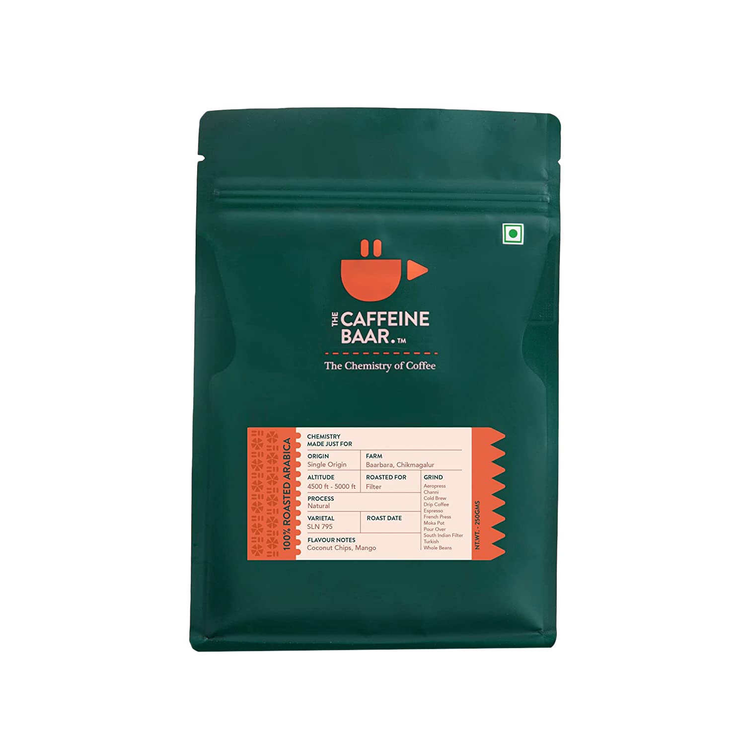 The Caffeine Baar | Naturals Coffee (250 gms, Whole Beans) | Freshly Roasted 100% Arabica Coffee | Apricot, Berries Flavour | Sourced Directly from Chikmagalur Farms