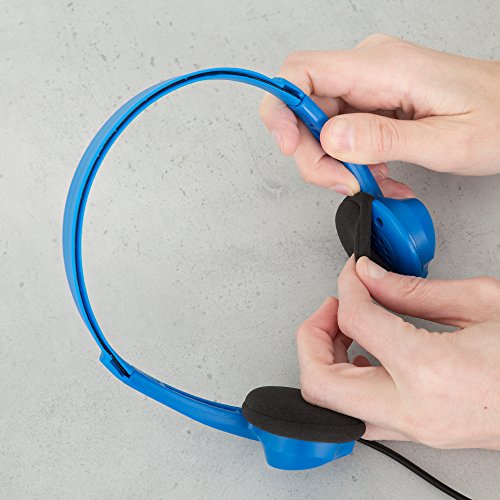 Image of Egghead Heavy-Duty Kids' Stereo Headphones with Ear Cushions and 4'3 inch Cord, Adjustable Tangle-Free Over-Ear Stereo School Headphones, Pack of 20, Blue