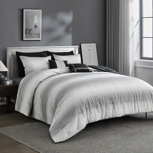 Wonderful Waffle Weave Comforter Set King, Striped Yarn-Dyed Textured Soft