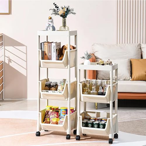 NBLE 4 Tier Rolling Cart Organizer, Plastic Trolley with Wheels,Multipurpose Utility Cart, Movable Bathroom Organizer, Storage Cart For Toy/Kitchen/Snack/Makeup/Home/Office