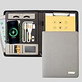 Upgrade Padfolio Folder - A4 Multi-Function Charging Folder Combination, with 8000mah Power Bank/ 16G USB Flash Driver, Professional Organizer Portfolio Bag for Women & Men (Ligth Gray)