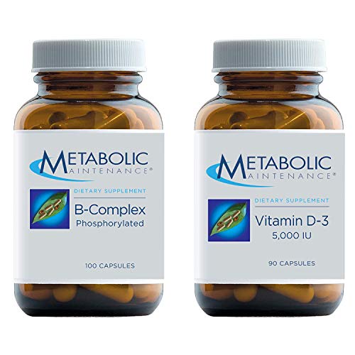Metabolic Maintenance 2-Product Set With B-Complex Phosphorylated - Energy + Nerve Support (100 Capsules) + Vitamin D-3 5000 Iu - Bone, Immune + Mood Support (90 Capsules) #TOP25
