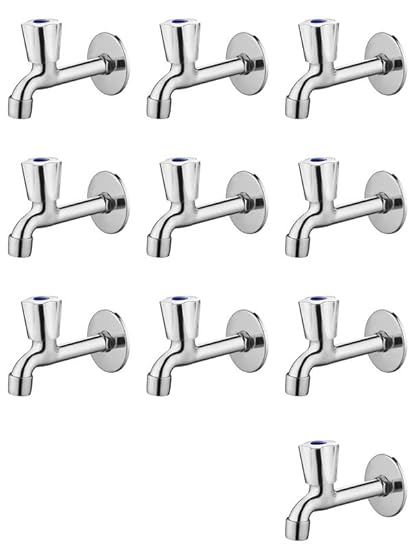 Spazio Stainless Steel Crown Collection Long Body Taps (Pack of 10) for Bathroom/Kitchen Taps Foam Flow Water with Wall Flange Chrome Plated Brass Disc, Bib Tap Faucet (Wall Mount Installation Type)