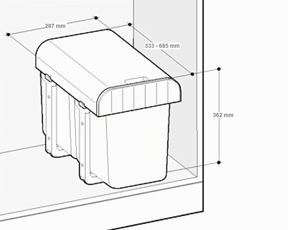 Ekotech Abfallsammler Aladin-1 schwarz 16 Liter für Schrank ab 40cm Breite mit Drehtür
