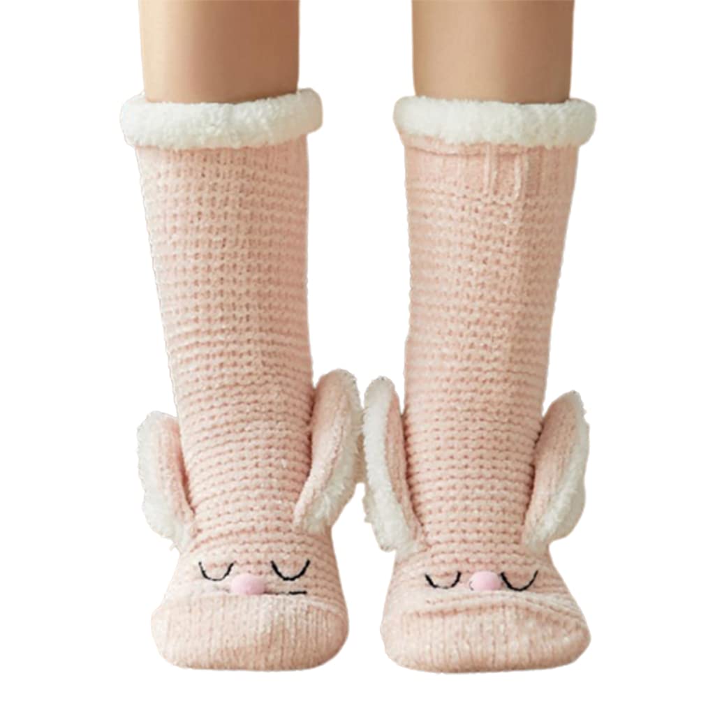 Ldabrye Womens Winter Fuzzy Slipper Socks Cute Rabbit Fleece Lined Non-Slip Foot Warmer