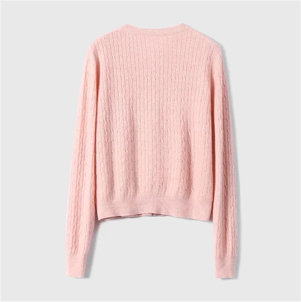 Women Single Breasted Round Collar Plain Sweaters, Straight Slightly Stretch Chic Sweater