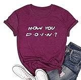 VILOVE Friends Shirt Funny Graphic Letter Printed Causal Short Sleeve Tops Purple