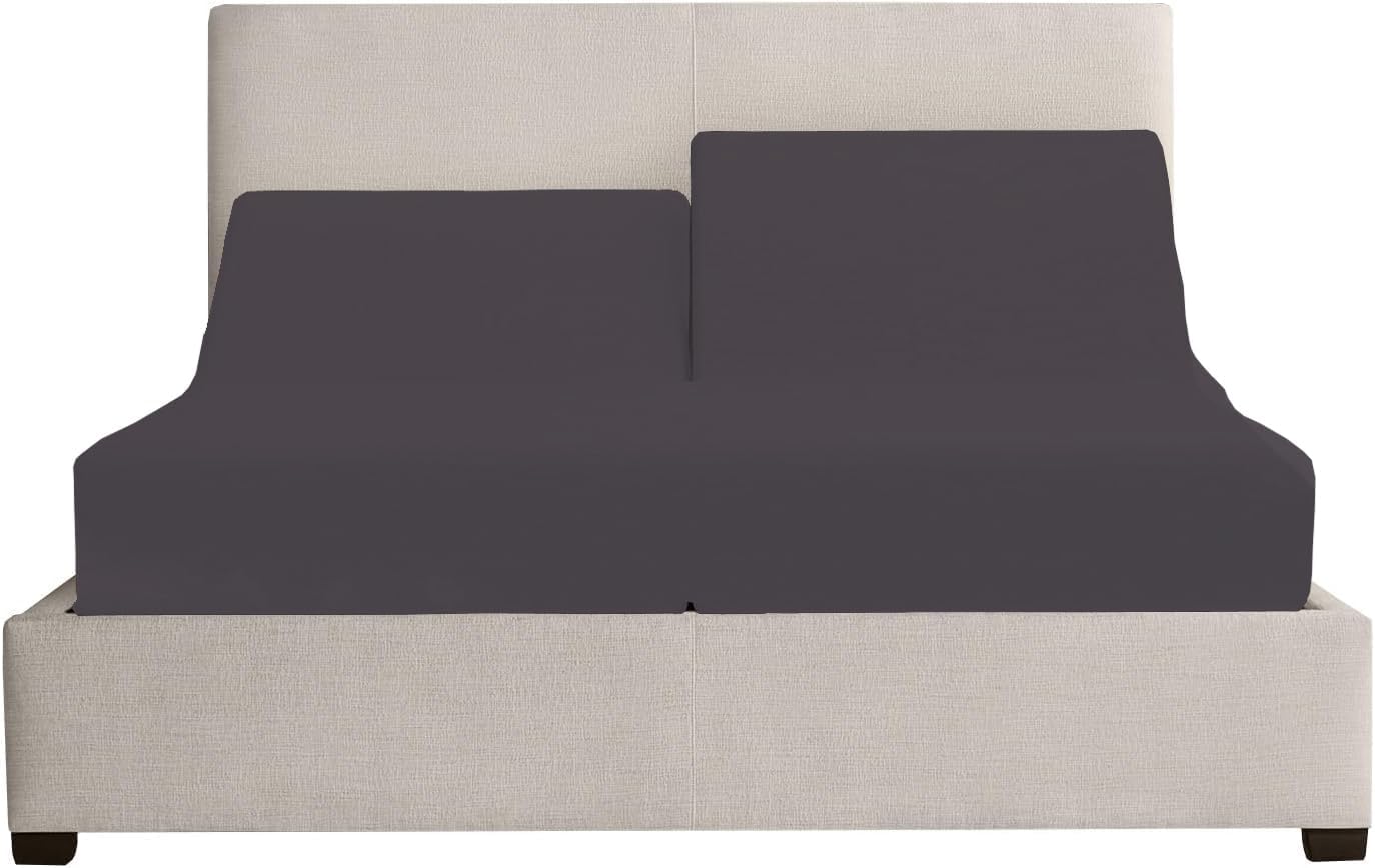 Silentnight Top Split King Sheets for Adjustable Bed - 100% Egyptian Cotton 1000 TC Sheets for Sleep Number Bed 34" Flex Top - 18" Inch Deep Pocket 4Pcs Sheet Set, Dark Grey Solid