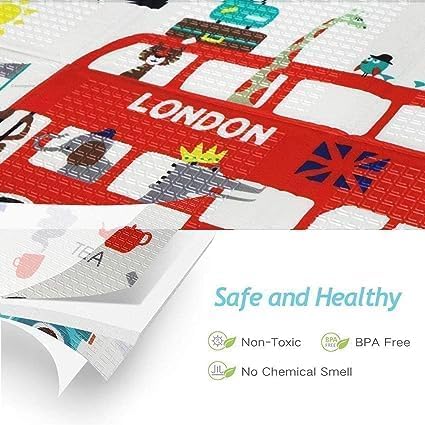 Image of WENGTY Double Sided Water Proof Alphabet Mat Reversible Design Foldable Play Mattress for Baby, Foam Mats for Kids Large Size (Bus-2)