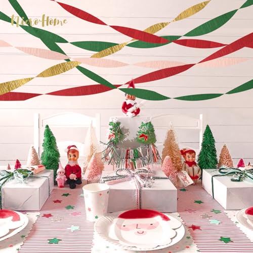 Image of NICROHOME EUR Christmas Decorations, 8 Rolls Christmas Green Red Gold Crepe Paper Streamers for Xmas Birthday Party Wedding Baby Shower Party Decorations, 1.8 Inch x 82 Ft /Roll