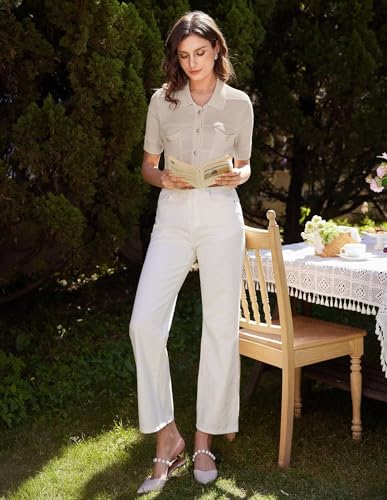 Image of GRACE KARIN Women's Short Sleeve Work Cardigan Apricot Summer Lightweight Button Up Open Front Cardigan Blazer 2XL