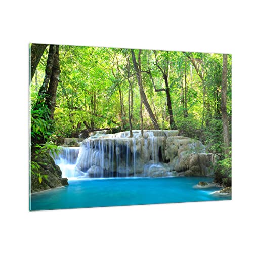Vidrios decorativos 100x70cm Cuadro Sobre Vidrio Moderno Cascada bosque medio ambiente Grande Cocina Cuadros Pared Impresiones Decoracion Salon Impresión en Cristal Wall Art Prints GAA100x70-2664