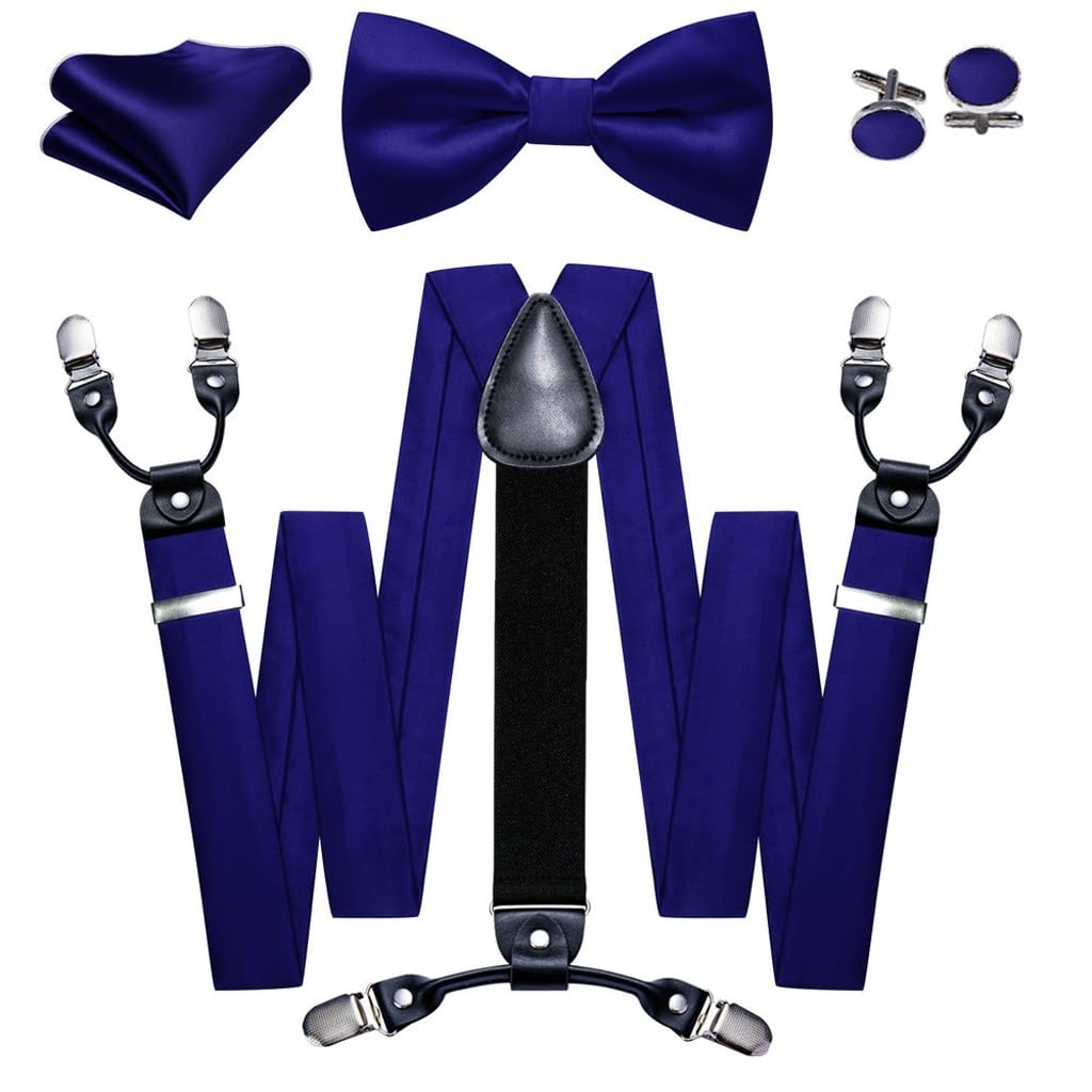 Nœud papillon en soie bleu foncé et boutons de manchette pour ensemble chemise de fête