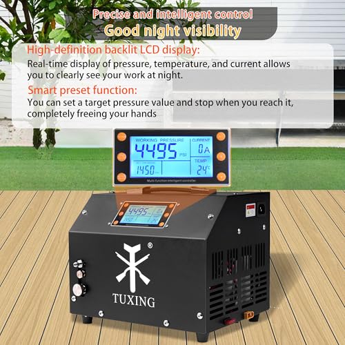 TUXING Pcp Luchtcompressor, LCD Display Versie Autostop 4500Psi/30Mpa, Olie/Watervrij, Ingebouwde Transformator/Drain System Pomp voor PCP Luchtgeweren en Luchtdrukwapens (TXET063) - Afbeelding 5