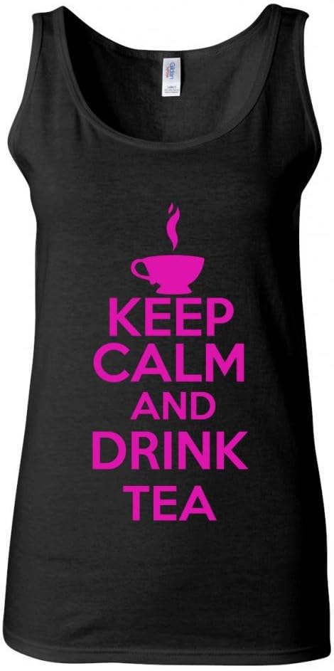 City Shirts Junior Keep Calm and Drink Tea Graphic Sleeveless Tank Tops