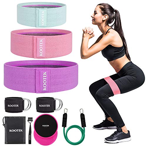 Kootek 11 Pcs Booty Bands Resistance Bands for Butt and Legs 3 Levels Exercise Band with Door Anchor 2 Core Sliders Legs Ankle Straps Guide Book for Home Fitness Gym