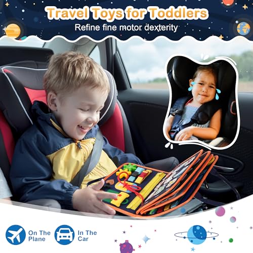 Image of Teefrye Toddler Busy Board Montessori Toys for Boy, Activity Book Educational for Learning Fine Motor Skills, Travel Toys for Airplane Car, Birthday Gifts for Boys Toddlers