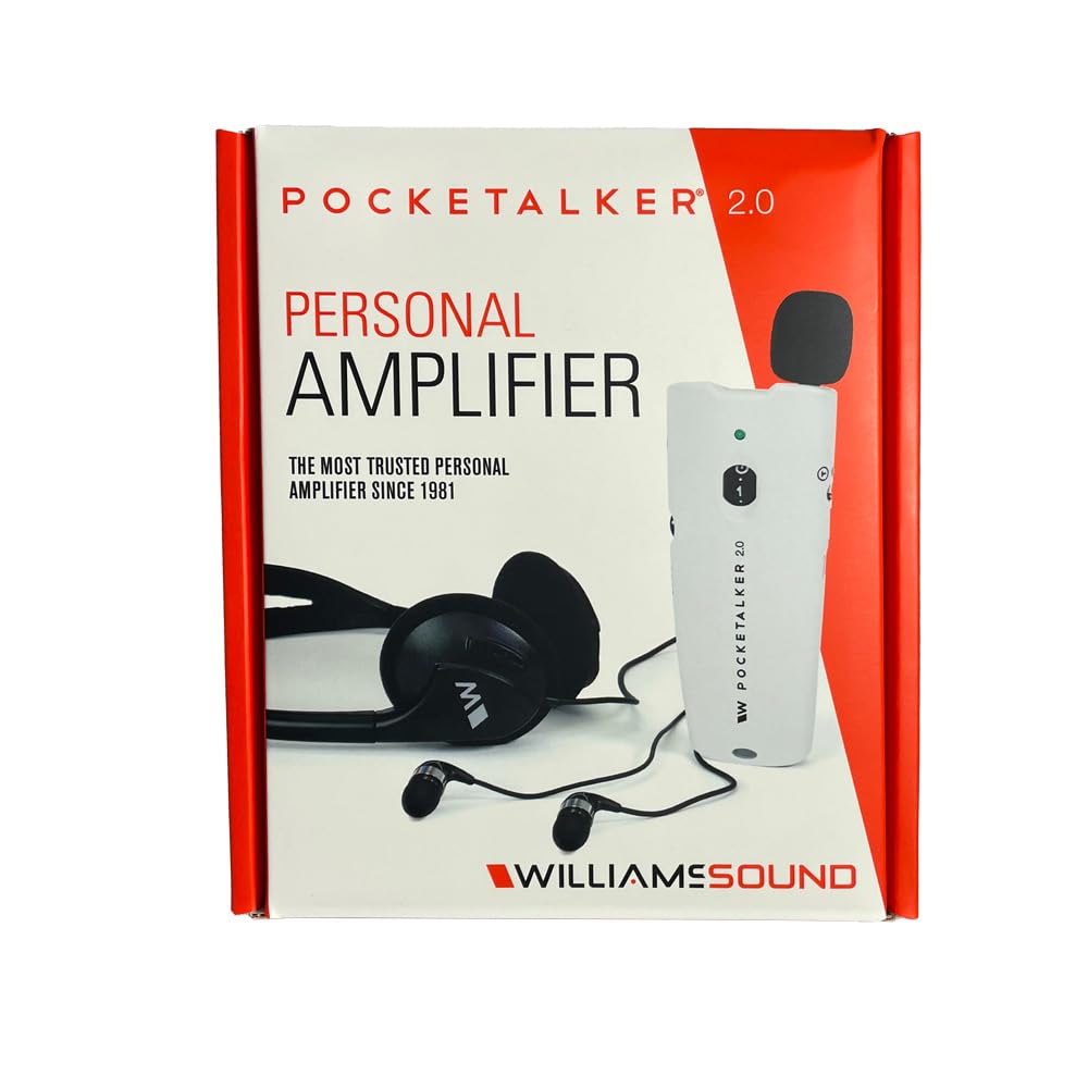 Williams Sound Pocketalker 2.0 Hearing Amplifier | Easy-to-Use Hearing Amplifier for Seniors | Amplified Sound Assistive Listening Device with Headphones for Elderly | Hearing Assist Earbuds