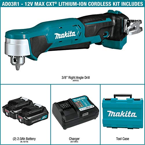 Makita AD03R1 12V max CXT Right Angle Drill Kit, 3/8