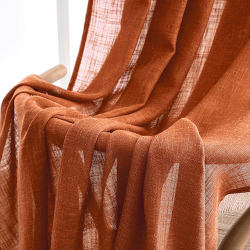 MIULEE Rust Curtains 96 Inch Length 2 Panels for Bedroom Living Room, Terracotta Soft Thick Linen Textured Window Drapes Semi Sheer Light Filtering Back Tab Rod Pocket Burlap Look Fall Decor