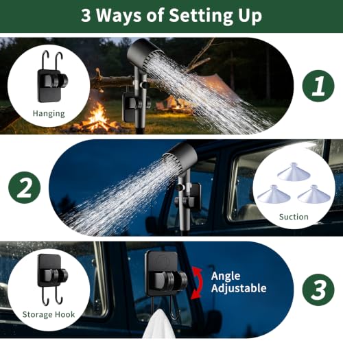Ducha portátil para camping – Bomba de ducha recargable con 6 niveles de presión de agua con luz LED y pantalla - 4 modos de rociado - Ducha portátil IPX8 para camping, senderismo, RVs, viajes y baño de mascotas miniatura 5