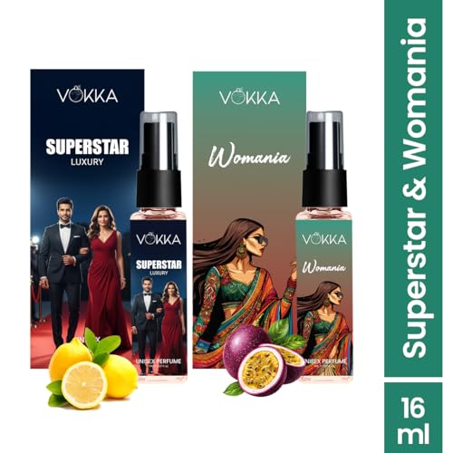 Image of VOKKA Superstar & Womania 8ml Each Luxury Long Lasting Unisex Perfume | Eau De Parfum EDP Fragrance for Men & Women | Pocket Perfume Gift Set for Him & Her | Citrus Woody & Fruity Floral Notes