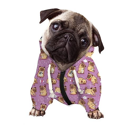 Kuiaobaty Kawaii Mops Hunde Druck Hund Hoodies für kleine Hunde Kleidung Bekleidung, Cartoon Mops Muster Haustier Pullover Winter Sweatshirt Outfits