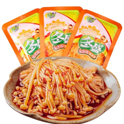 Mckona - Scharfe Goldpilze 350g (10 Packungen) – Verzehrfertige Enoki-Pilz-Snacks, Vegan