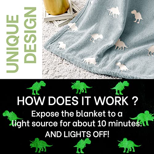 Jinchan Dinosaur Throw Blanket Glow In The Dark Blue Flannel Fleece Throw Blanket For Nursery Couch Bed Throw Blankets Spring All Seasons Gift For Girls Boys Baby Kids 50X60 Inch #TOP3