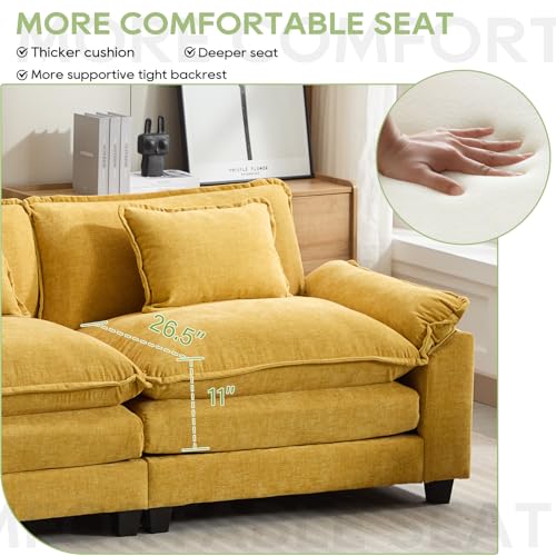 Image of Oprisen 86 inch Modular Sectional Sofa, Comfy Cloud Couch Sectional Sofa with Ottoman, Chenille Sofa Sleeper Deep Seat Sofa with Throw Pillows for Living Room (Yellow)
