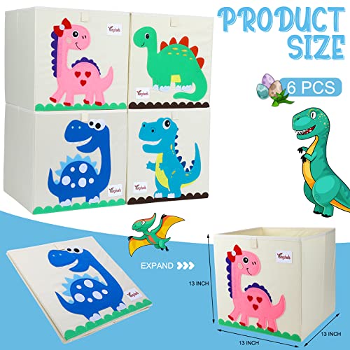Kacctyen 6 Pcs 13 Inch Foldable Dinosaur Toy Storage Cubes Animal Organizer Bins Fabric Toy Box Chest Basket Container For Toddlers Kids Boys And Girls Nursery Playroom #TOP1