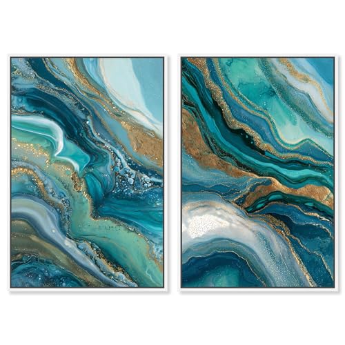 Impression sur toile Oceanic Gold Art Remedy cadre blanc 41x61 cm