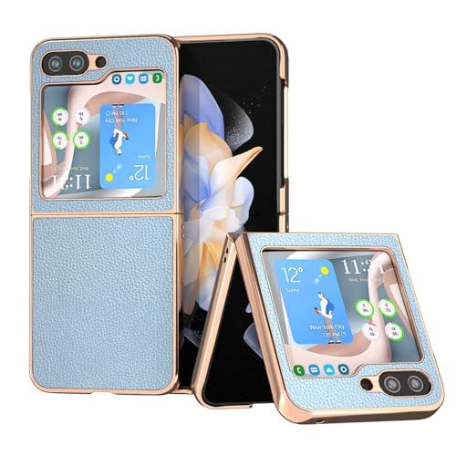 Coque Samsung Galaxy Z Flip 5 antichoc et étui rigide galvanisé en cuir bleu