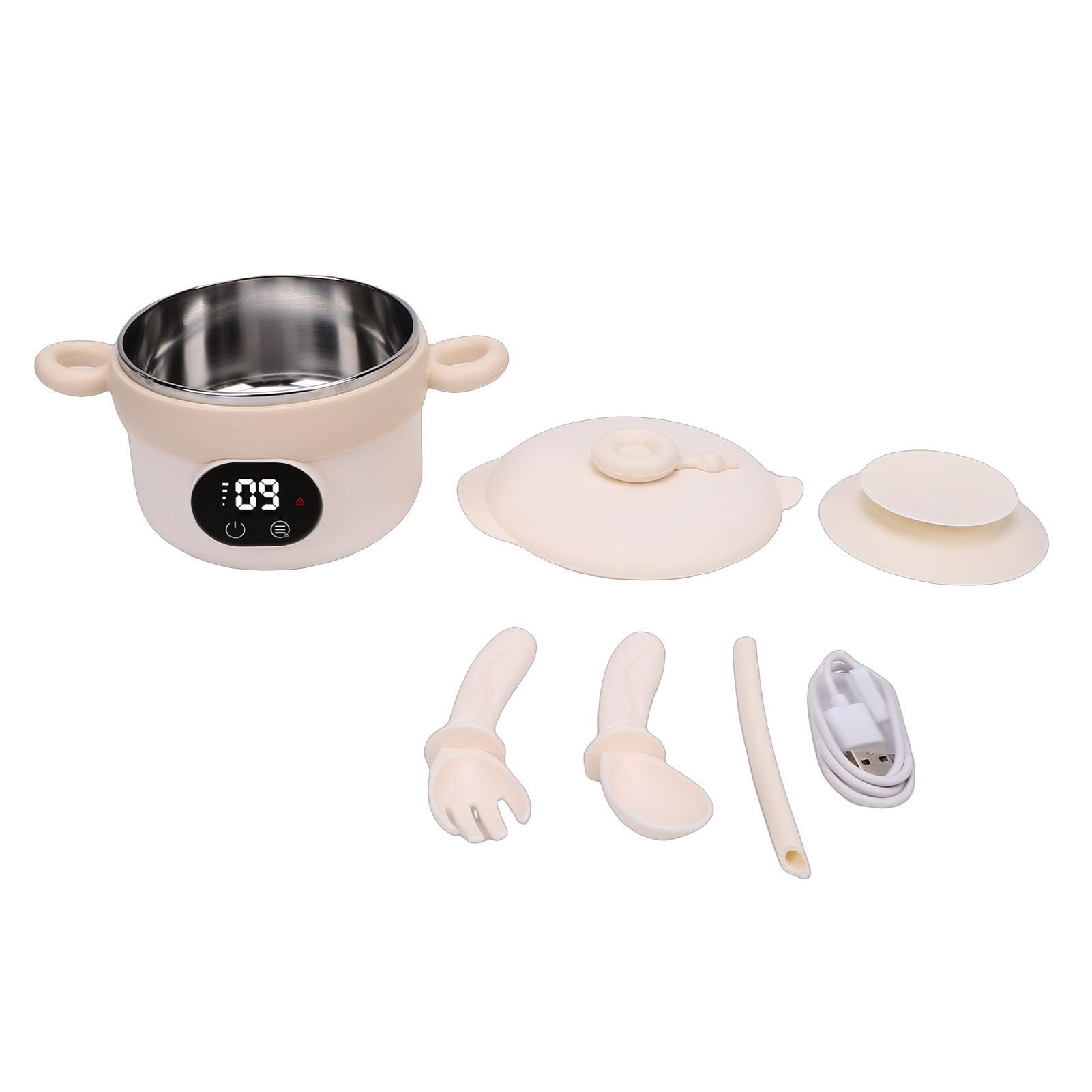 Bewinner Ciotola per Alimenti per Bambini a Temperatura Costante Riscaldamento Portatile Intelligente per Pasti per Bambini 185x125x105mm 1 unità (albicocca al latte)