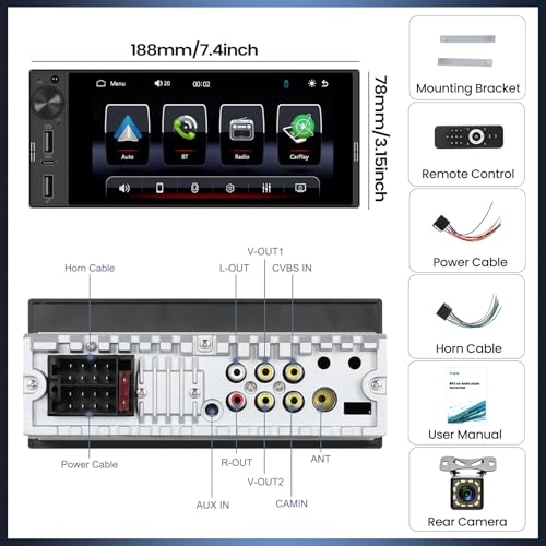Radio para auto Single Din con pantalla táctil 6 pulgadas miniatura 7