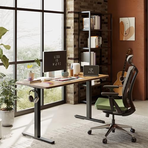 Image of FEZIBO Electric Standing Desk Adjustable Height, 55 x 24 Inch Sit and Stand Desk, Home Office Desk, Ergonomic Workstation Computer Desk, Rustic Brown
