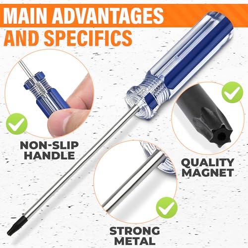 Image of T8 Torx Screwdriver with Magnetic Tip - 5.11 inch TR8 Tamper-Resistant Star Driver, Hardened Steel Shaft, Non-Slip Handle - Torx T8 Screwdriver for Game Controllers, Electronics, Laptops & Phone Repair