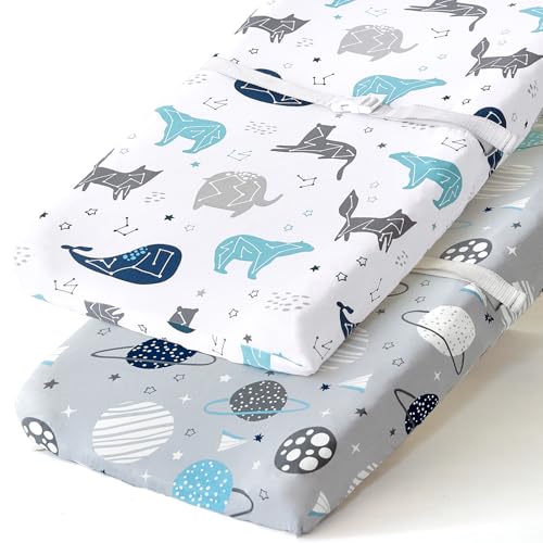 Image of BROLEX Changing Pad Covers for Baby: Boy Girls Ultra Stretchy Soft 2 Pack Space Planet