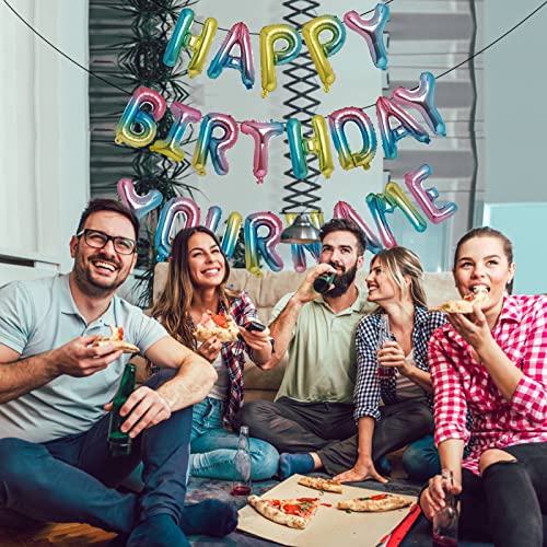 Fannev Rainbow Happy Birthday Banner, Personalized Name Happy Birthday Balloon Banner Letters Balloons 2 Sets A-Z 16 Inch Reusable Foil Mylar Birthday Party Decorations For Women Men Boys Girls #TOP2