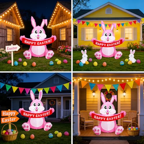 Lapin de Pâques gonflable décorations extérieures stables face au vent pour pelouse